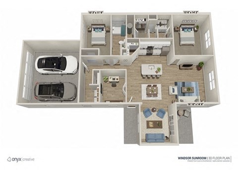 Floor plan for 2 beds, 2 baths, 1567 sqft